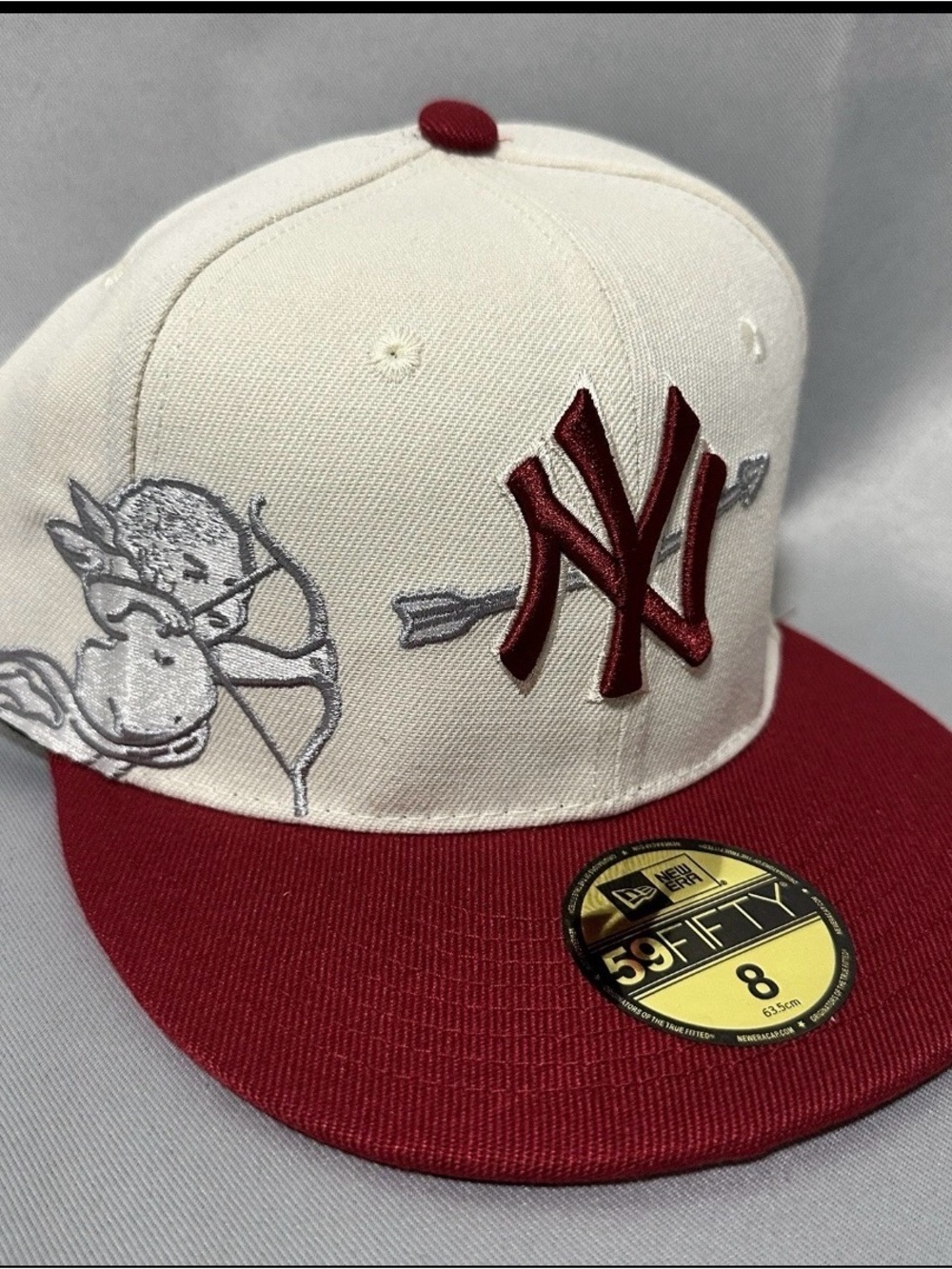 New Era Cupid Cream and Maroon NY Embroidered 59FIFTY Cap